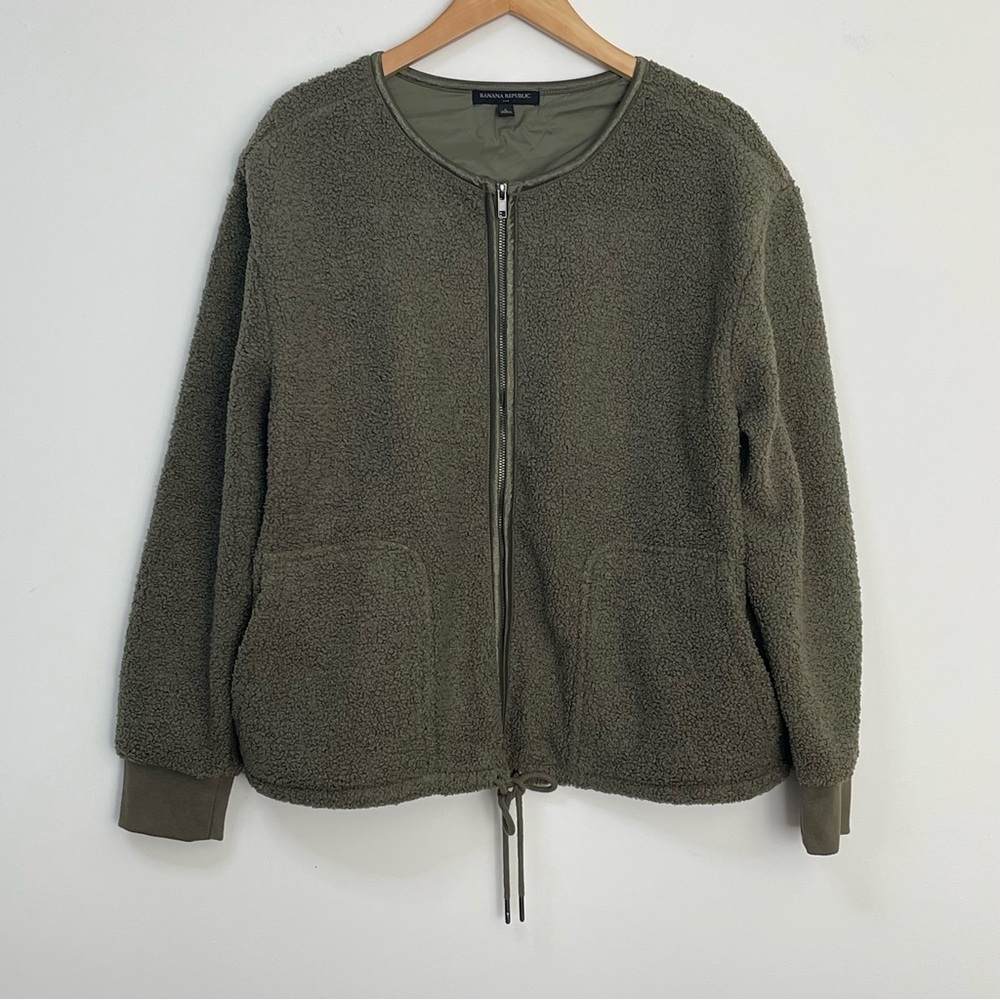 Banana Republic Cassia Sherpa Bomber Jacket Olive Green size L - Picture 4 of 7